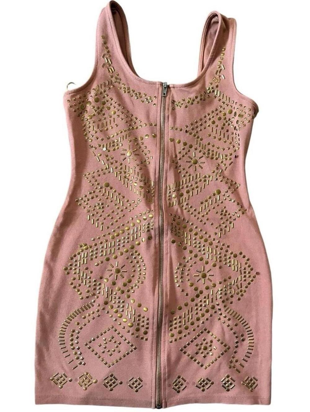 Lush Pink Mini Dress with Gold Stud Embellishments
